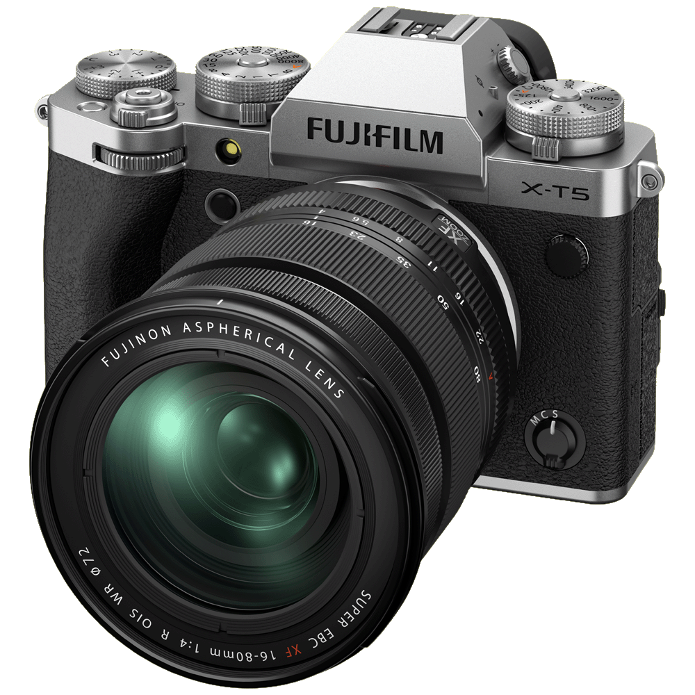 Fujifilm X-T5 silber + Fujifilm 16-80/4,0 AF XF R OIS WR Fujinon für Fujifilm X-Mount kaufen bei top-foto.de