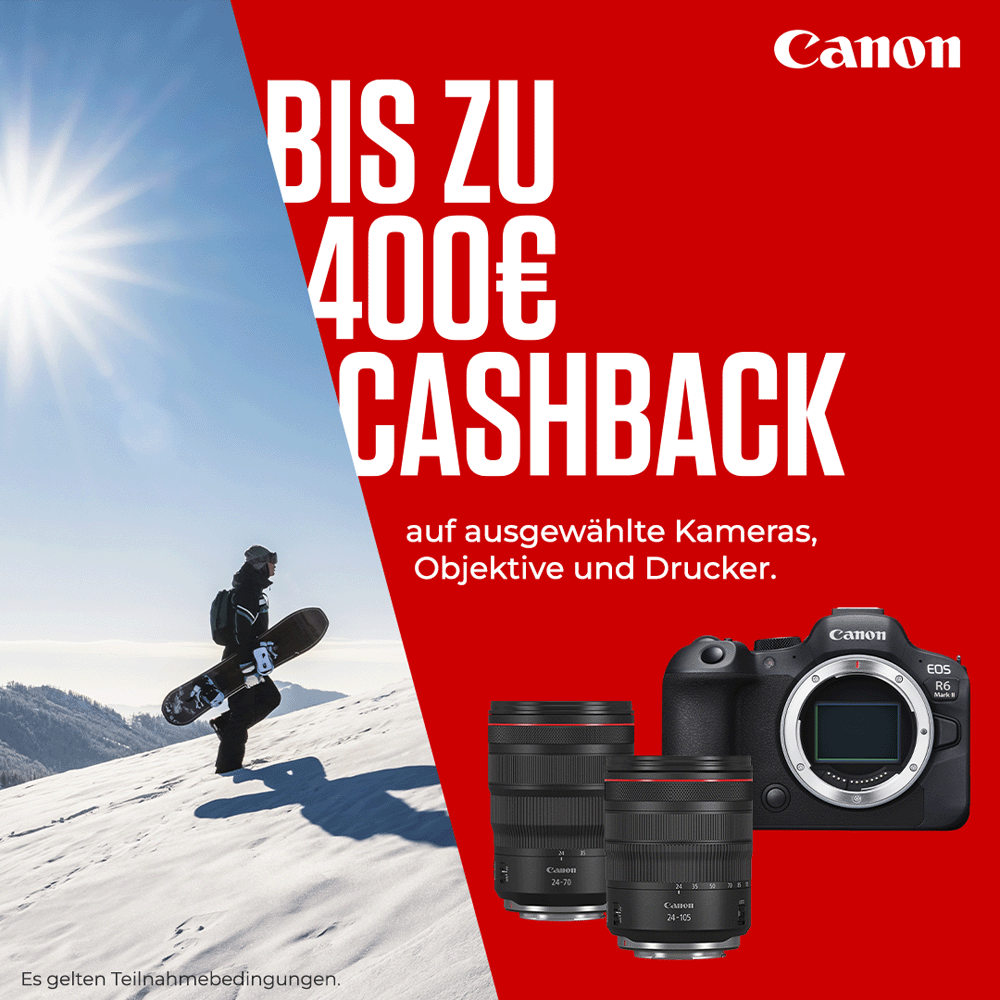 Jetzt teilnehmenden Canon Aktionsartikel kaufen und bis zu 400,00  CashBack erhalten (01.11.2024 bis 15.01.2025)