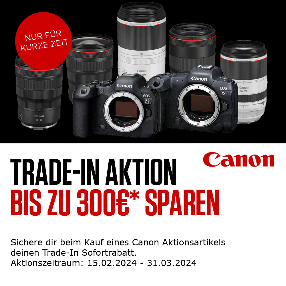 Jetzt teilnehmenden Canon Aktionsartikel kaufen, Altgerät eintauschen und bis zu 300,00 € TradeIn-Sofortrabatt zusätzlich erhalten (15.02.2024 bis 31.03.2024)