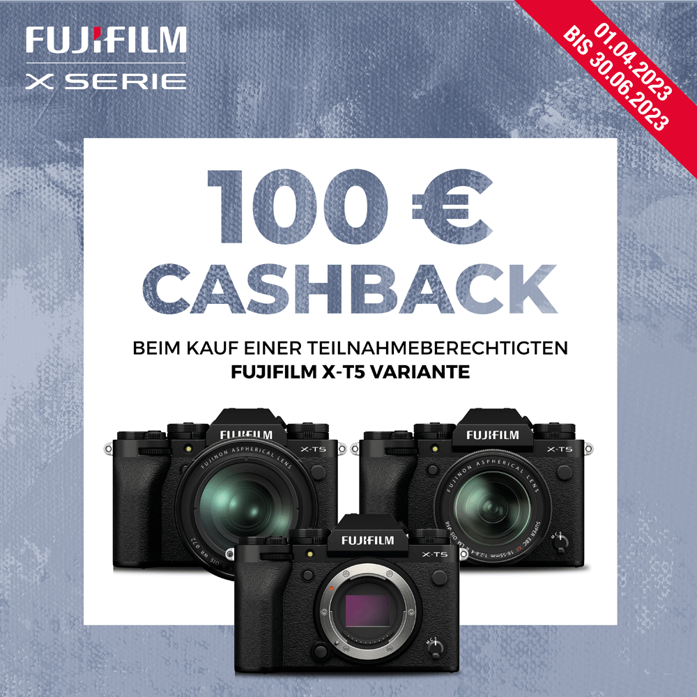 Jetzt Fujifilm X-T5 kaufen und 100,00 € CashBack erhalten (01.04.2023 bis 30.06.2023)