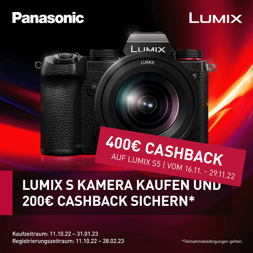Jetzt Panasonic Lumix DC-S1, DC-S1H oder DC-S5 kaufen und bis zu 400,00 € CashBack erhalten (11.10.2022 bis 31.01.2023)