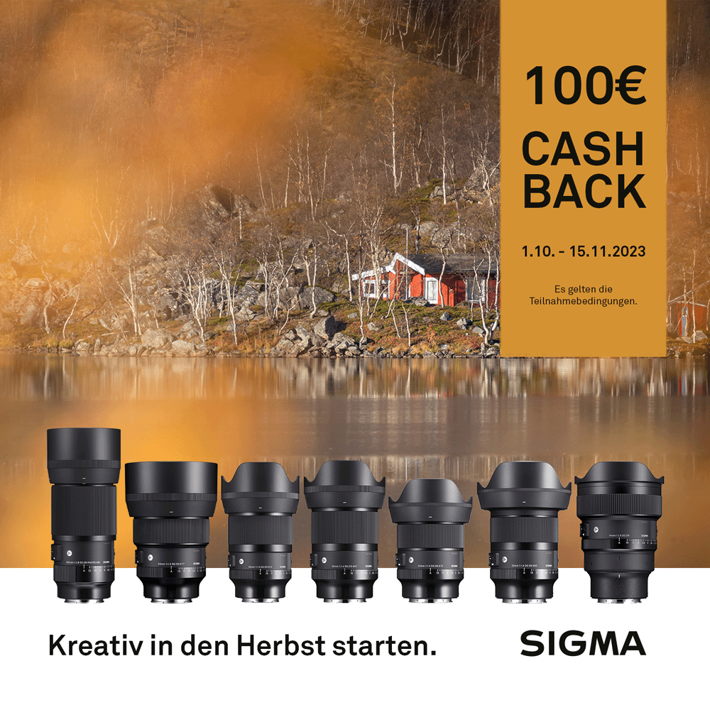 Jetzt teilnehmendes Sigma Objektiv kaufen und 100,00 € CashBack erhalten (01.10.2023 bis 15.11.2023)