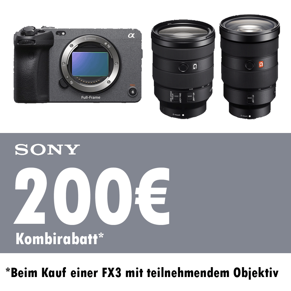 Jetzt Sony FX3 zusammen mit Aktionsobjektiv kaufen und 200,00  Sofortrabatt erhalten (01.11.2024 bis 28.02.2025)