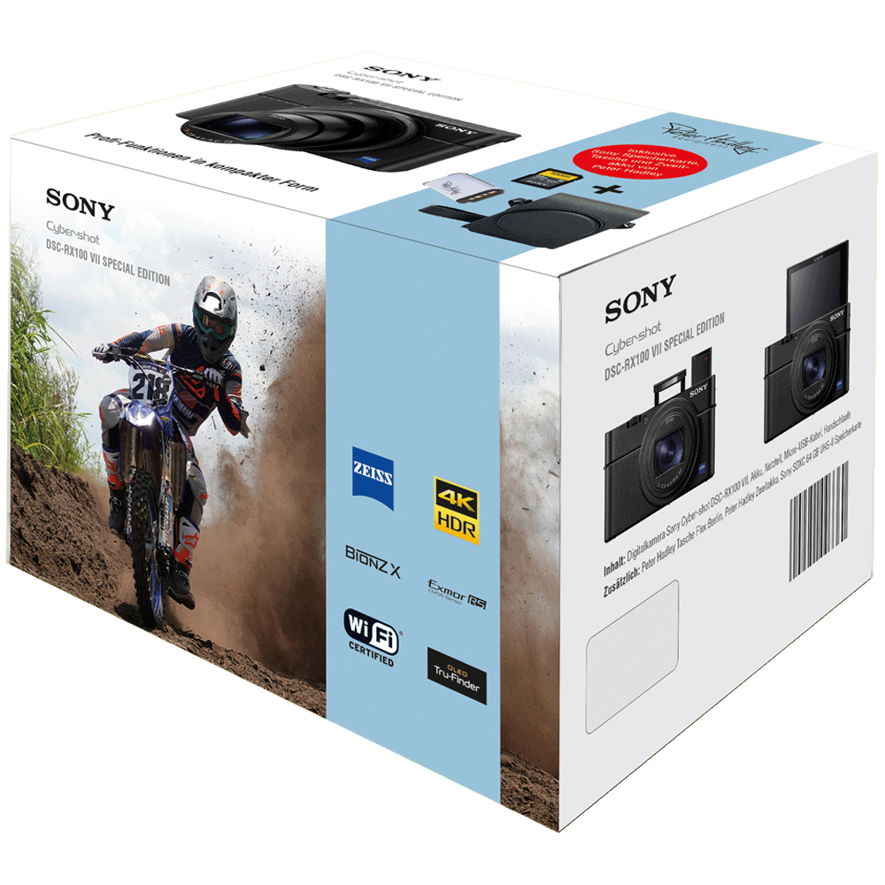 Sony Cyber-shot DSC-RX100VII schwarz Special-Edition (mit Sony LCJ-RXK Tasche, Sony 64GB Tough 277MB/s V60 G SDXC-Speicherkarte, Peter-Hadley NP-BX1 Ersatzakku) kaufen bei top-foto.de
